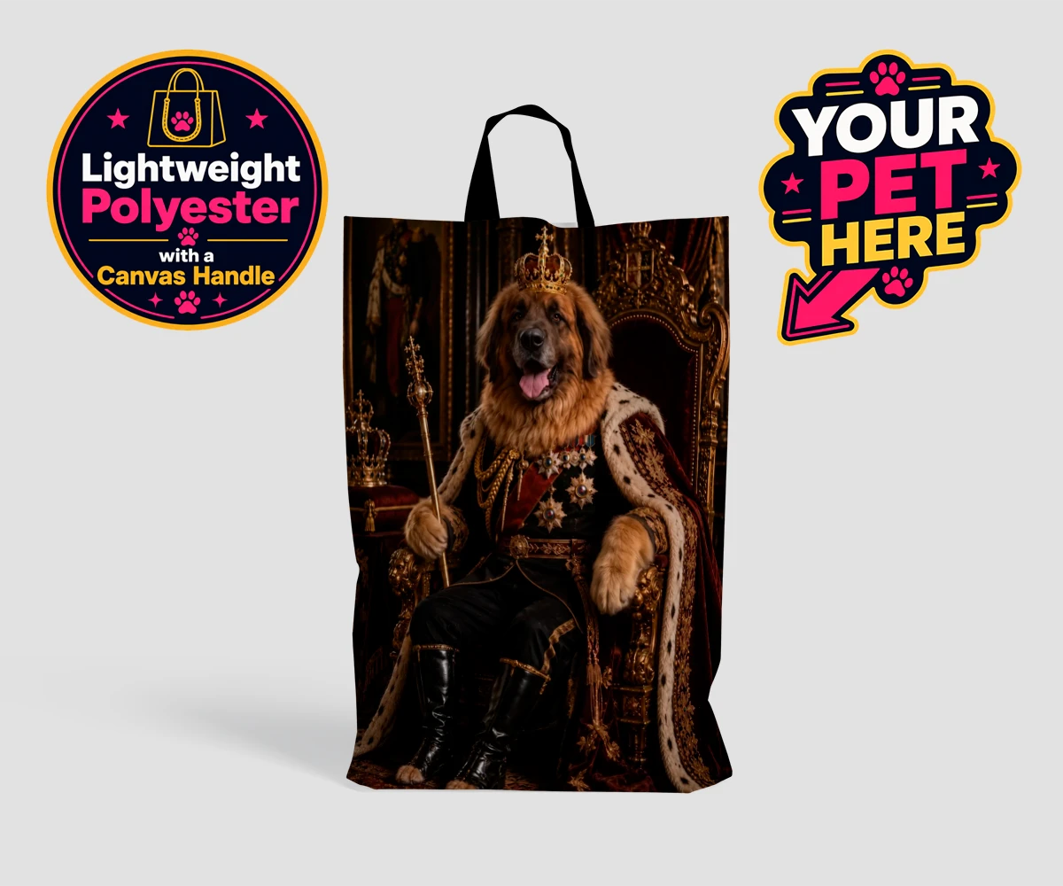Personalised The Imperial Paw King dog shopping bags featuring transport yourself to a grand, historical era with The Imperial Paw Ki