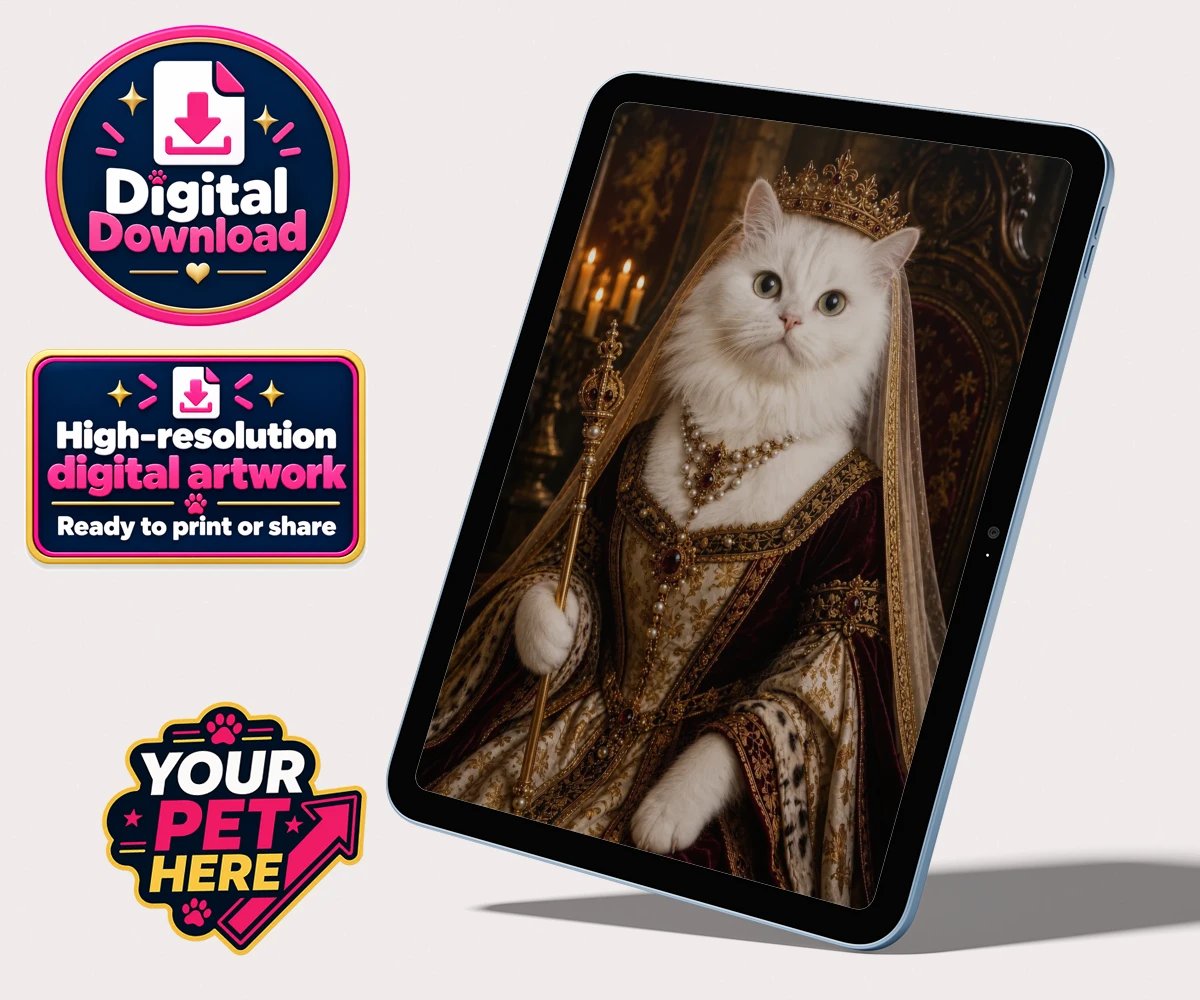 Personalised The Medieval Paw Queen cat personalised digital downloads featuring step back in time with our delightful Medieval Paw Queen, a stunning p