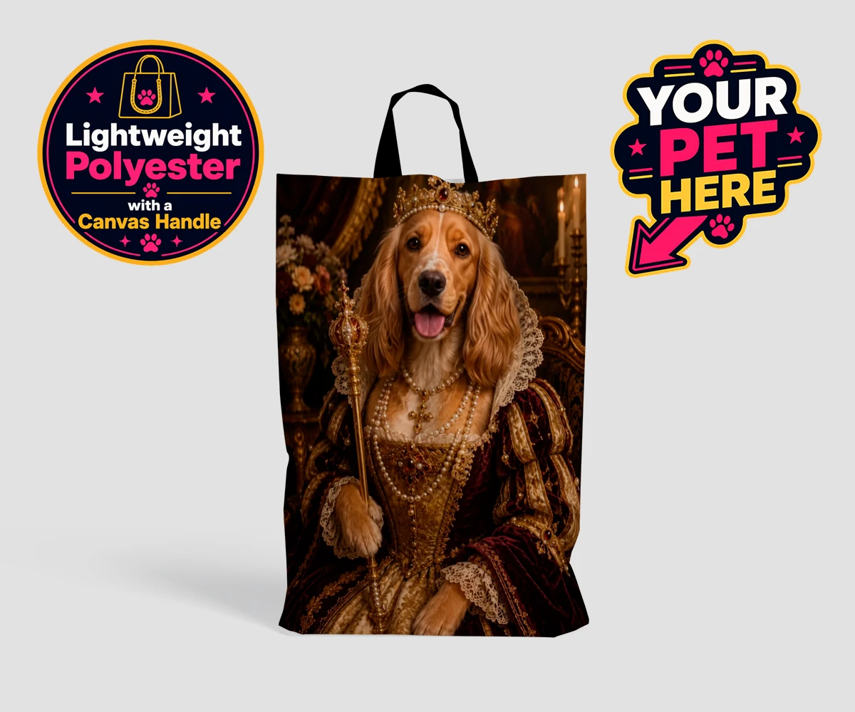Personalised The Renaissance Paw Queen dog shopping bags featuring step into a world of elegance and charm with The Renaissance Paw Queen