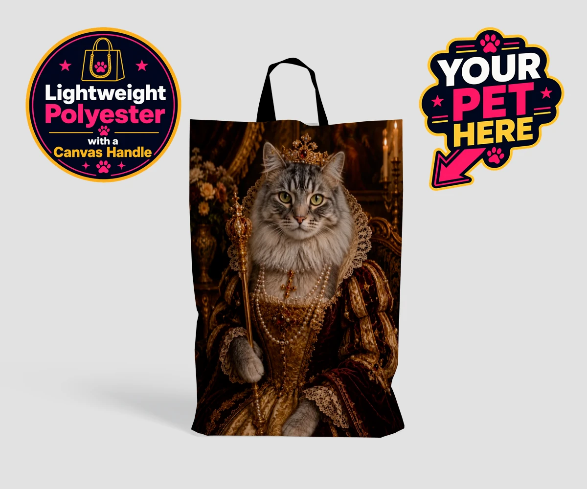 Personalised The Renaissance Paw Queen cat shopping bags featuring meet The Renaissance Paw Queen, an exquisite fusion of historical eleg