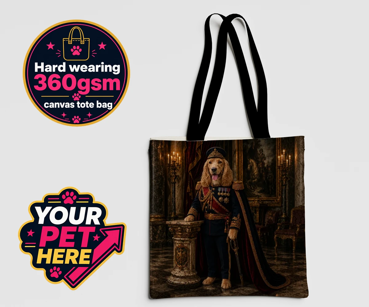 Personalised The Noble Admiral dog canvas tote bags featuring a splendid portrait that transforms your beloved canine into a regal f