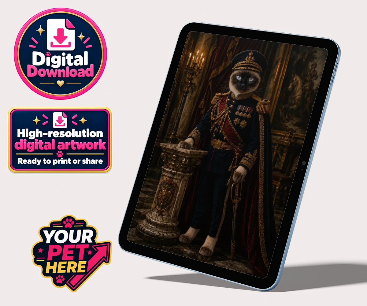 Personalised The Noble Admiral cat personalised digital downloads featuring meet The Noble Admiral, a splendid feline figure perfectly poised in a