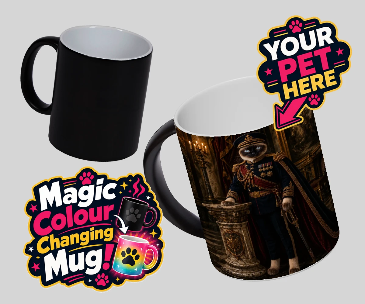 Personalised The Noble Admiral cat magic photo mugs featuring meet The Noble Admiral, a splendid feline figure perfectly poised in a