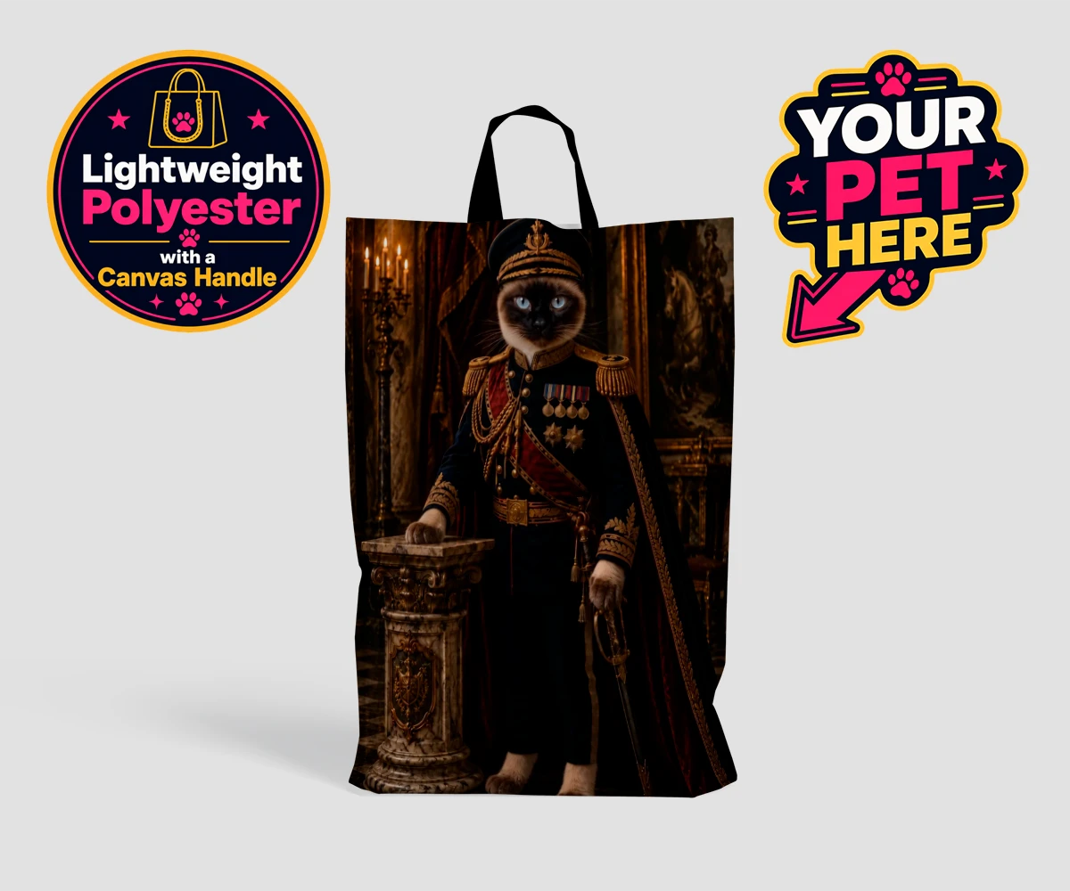 Personalised The Noble Admiral cat shopping bags featuring meet The Noble Admiral, a splendid feline figure perfectly poised in a