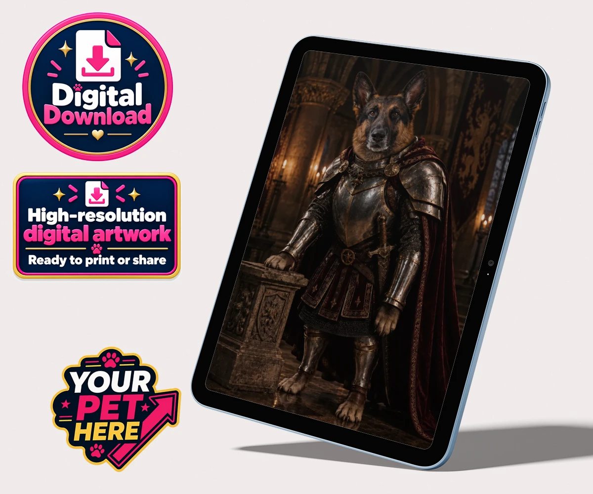 Personalised The Knight Of The Paw Kingdom dog personalised digital downloads featuring embark on a regal adventure with "The Knight Of The Paw Kingdom," a sp