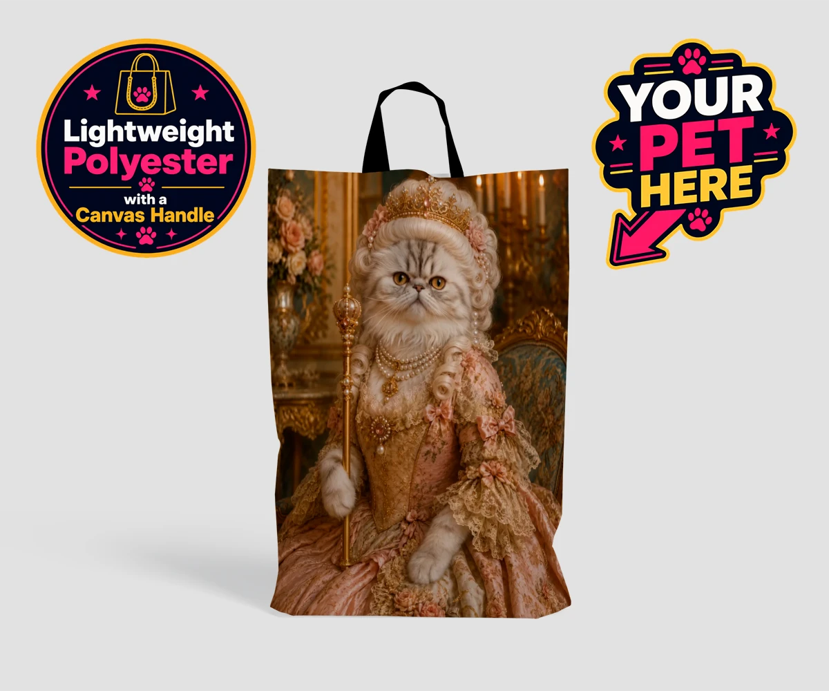 Personalised The Rococo Paw Queen cat shopping bags featuring step into a world of opulence with The Rococo Paw Queen, a charming po