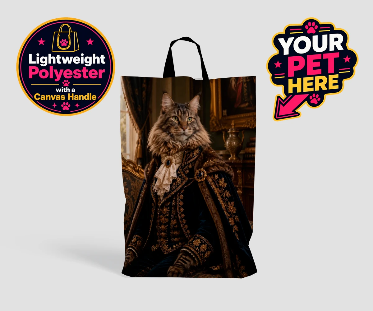 Personalised Paw Duke cat shopping bags featuring meet Paw Duke, the dapper feline aristocrat, capturing hearts with his